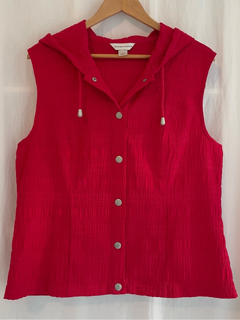 Christopher & Banks Red Snap-Front Vest with Hood